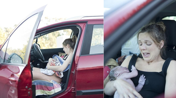Photographer Captures Woman Giving Birth in Car On Side of Road