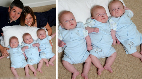 Seeing triple: Identical Triplets Born At Odds Of 200Million To One (And Even Mummy Has To Paint Their Fingernails To Tell The Difference)