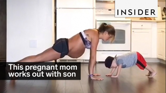This pregnant mom works out with her son and it's adorable